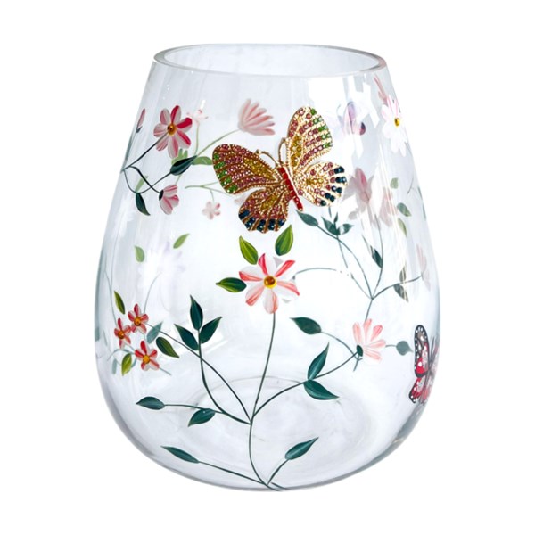Squat Vase White Floral Butterfly 15cm Squat Vase White Floral Butterfly 15cm