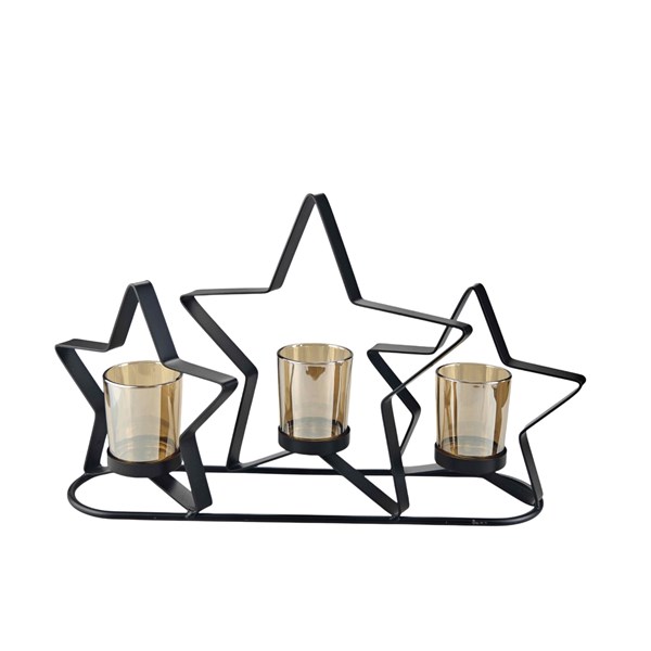 Star Amber Triple Tealight Holder 38 x 22cm Star Amber Triple Tealight Holder 38 x 22cm