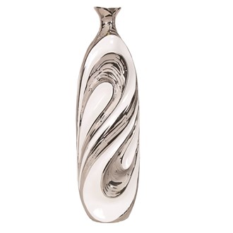 Swirl Stem Vase White and Silver 51cm