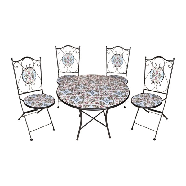 Tavenna 4 Seater Bistro Dining Set – Leaf Floral Design 90x75cm Tavenna 4 Seater Bistro Dining Set – Leaf Floral Design 90x75cm