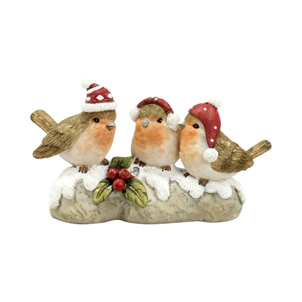 Trio Robins On Log 15x9cm Trio Robins On Log 15x9cm