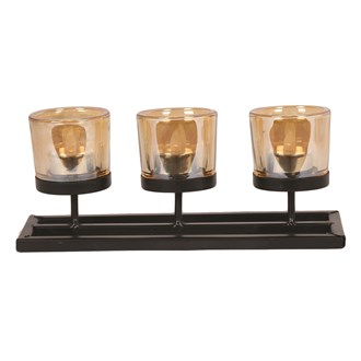 Triple Tealight Holder Amber 25cm