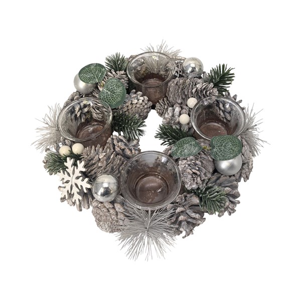 White Cone Wreath Tealight Holder 27cm White Cone Wreath Tealight Holder 27cm