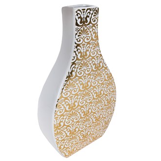 White & Gold Decal Square Neck Vase 42cm