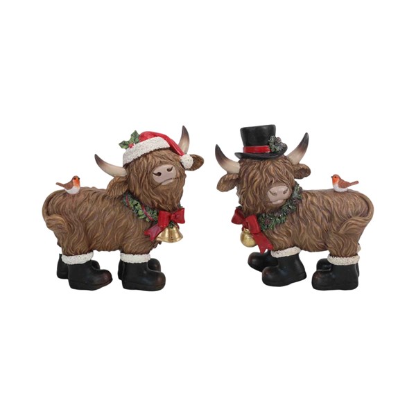 Christmas Standing Highland Cow figurines 14cm 2 Assorted Christmas Standing Highland Cow figurines 14cm 2 Assorted