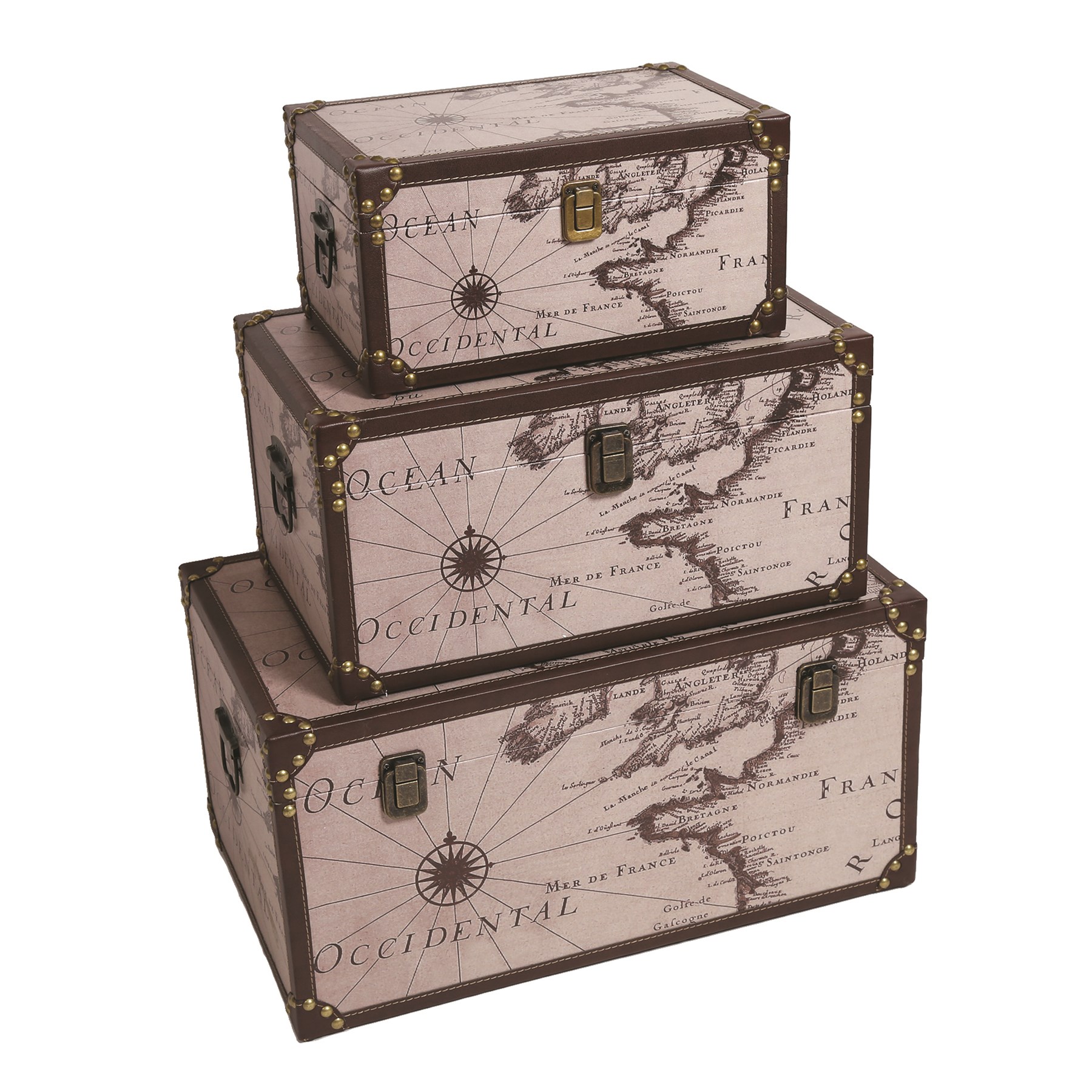 Set of 3 Map Design Storage Chests