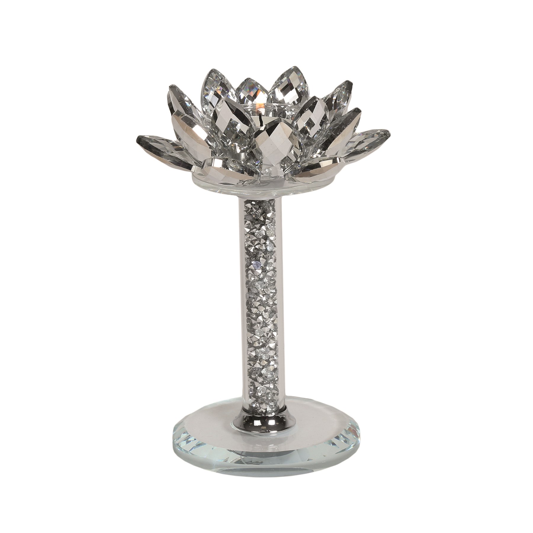 Silver Crystal Lotus and Diamante Candle Holder 16cm