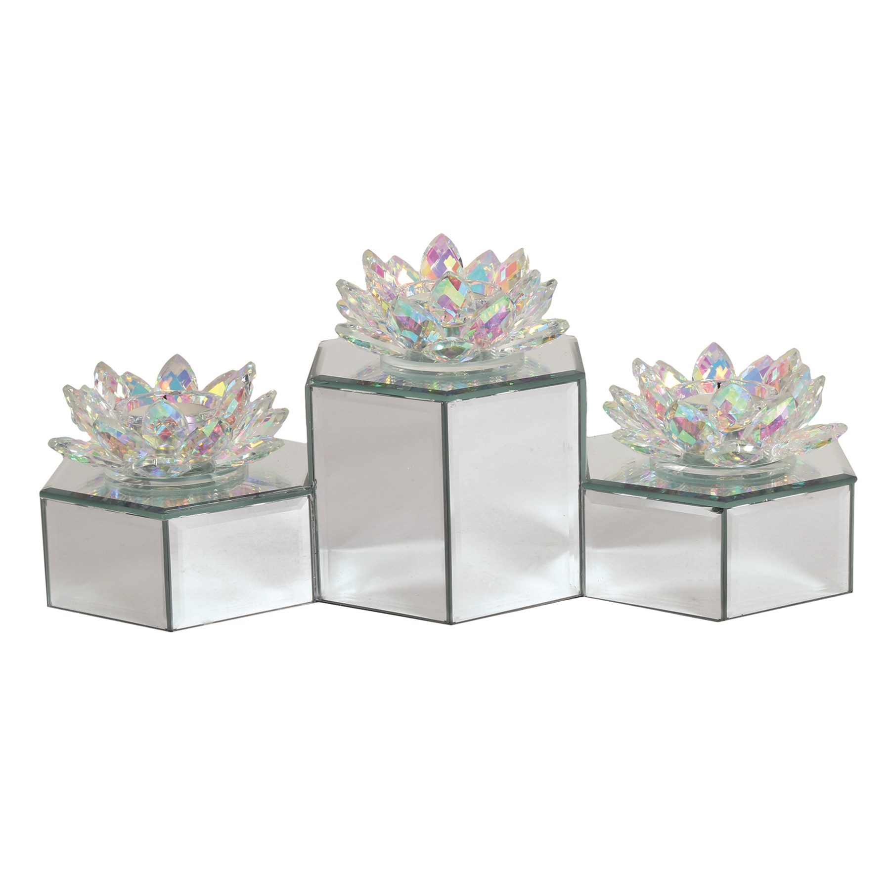 Lustre Crystal Lotus Triple Candle Holder 36 x 15cm
