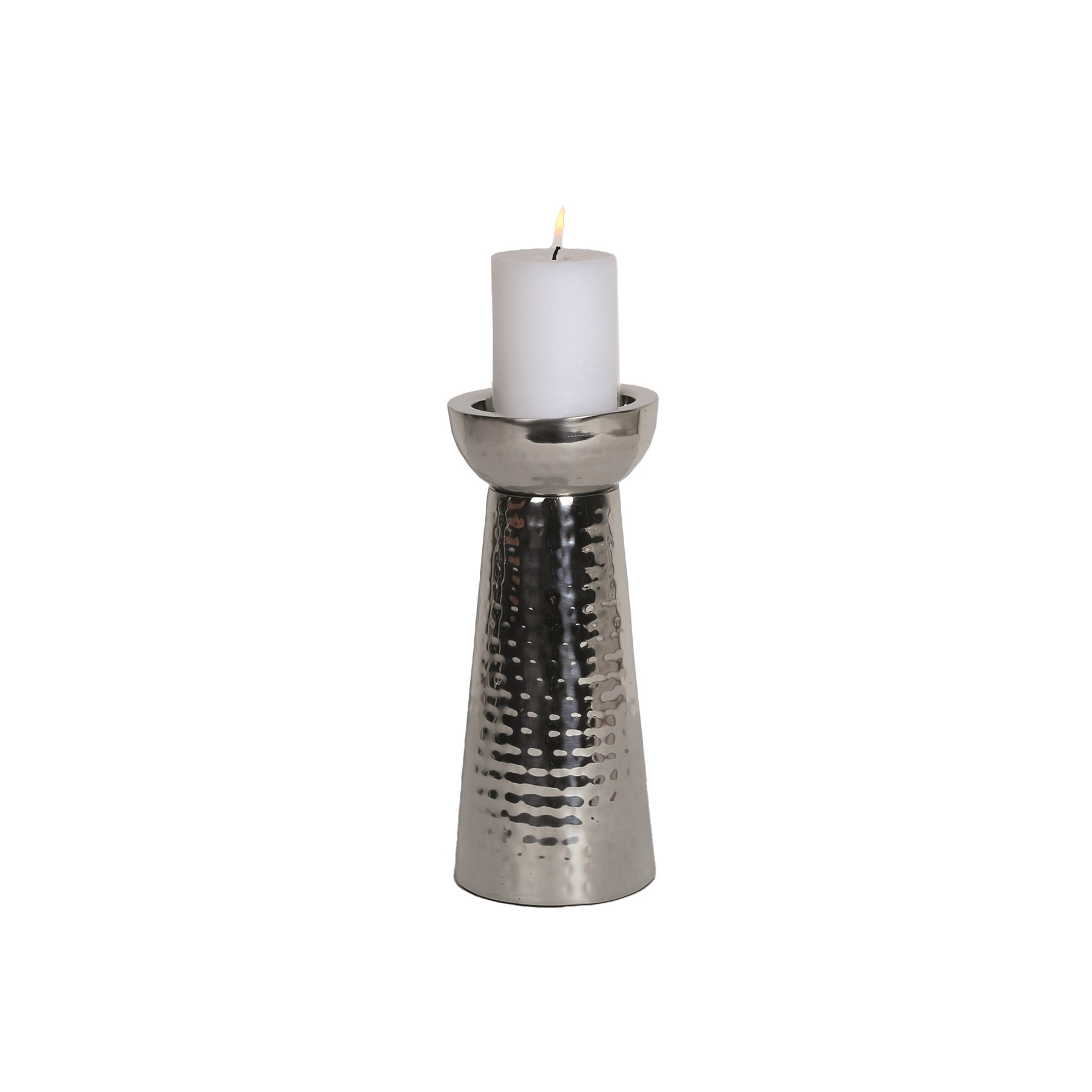 Silver Hammered Texture Pillar Candle Holder 23cm