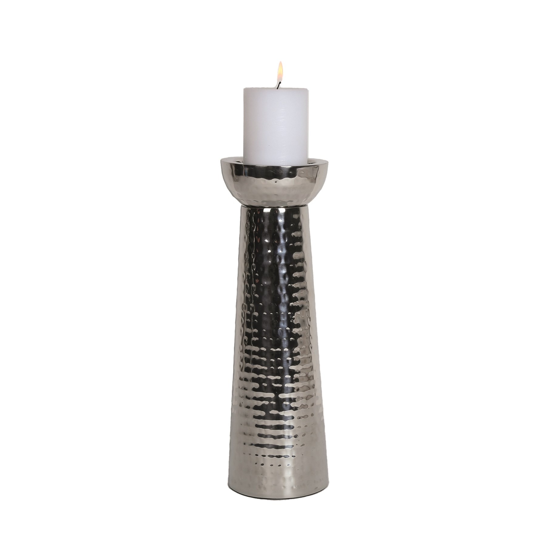 Silver Hammered Texture Pillar Candle Holder 30cm