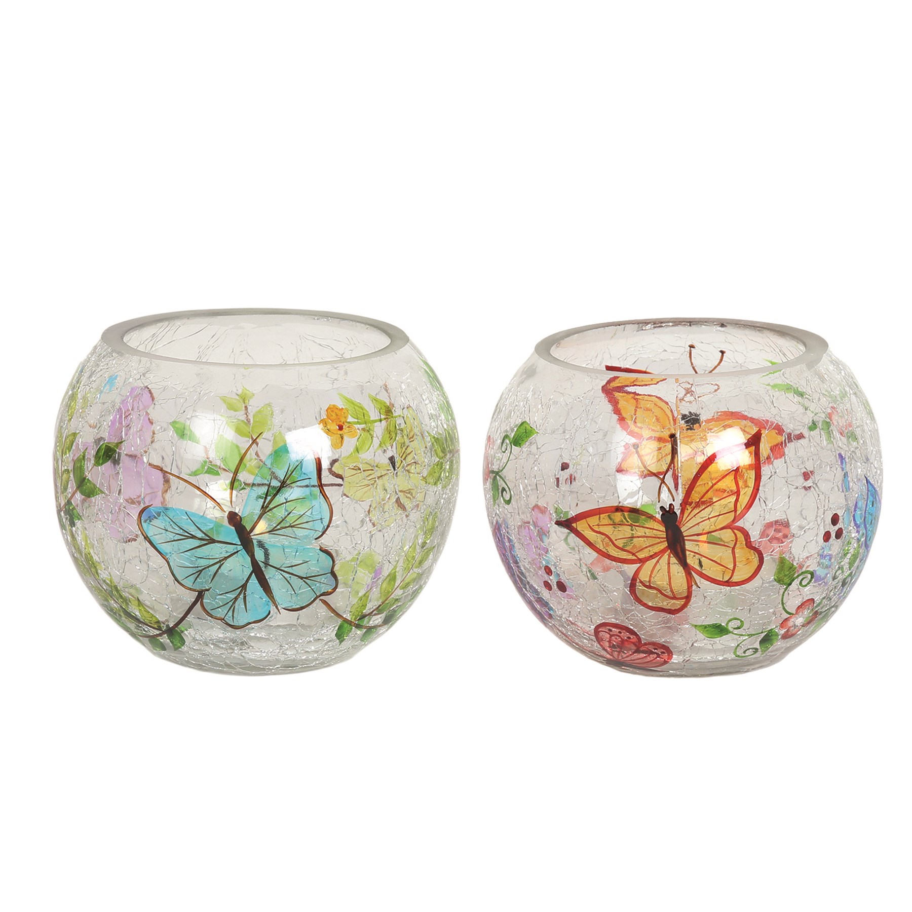 Glass Tealight Holder with Butterfly Design 2 Assorted 8.5cm