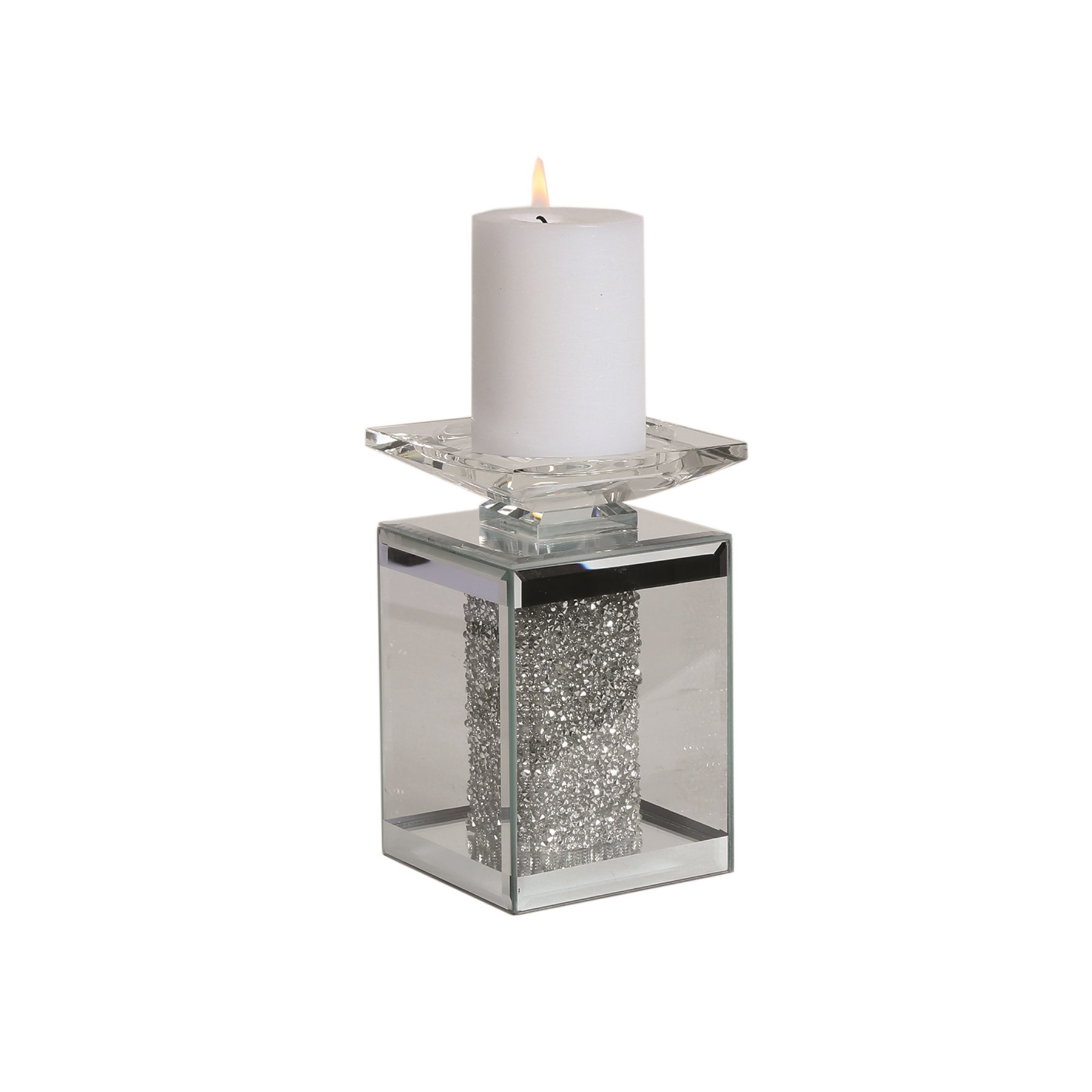 Encased Bead Stem Pillar Candle Holder 16cm