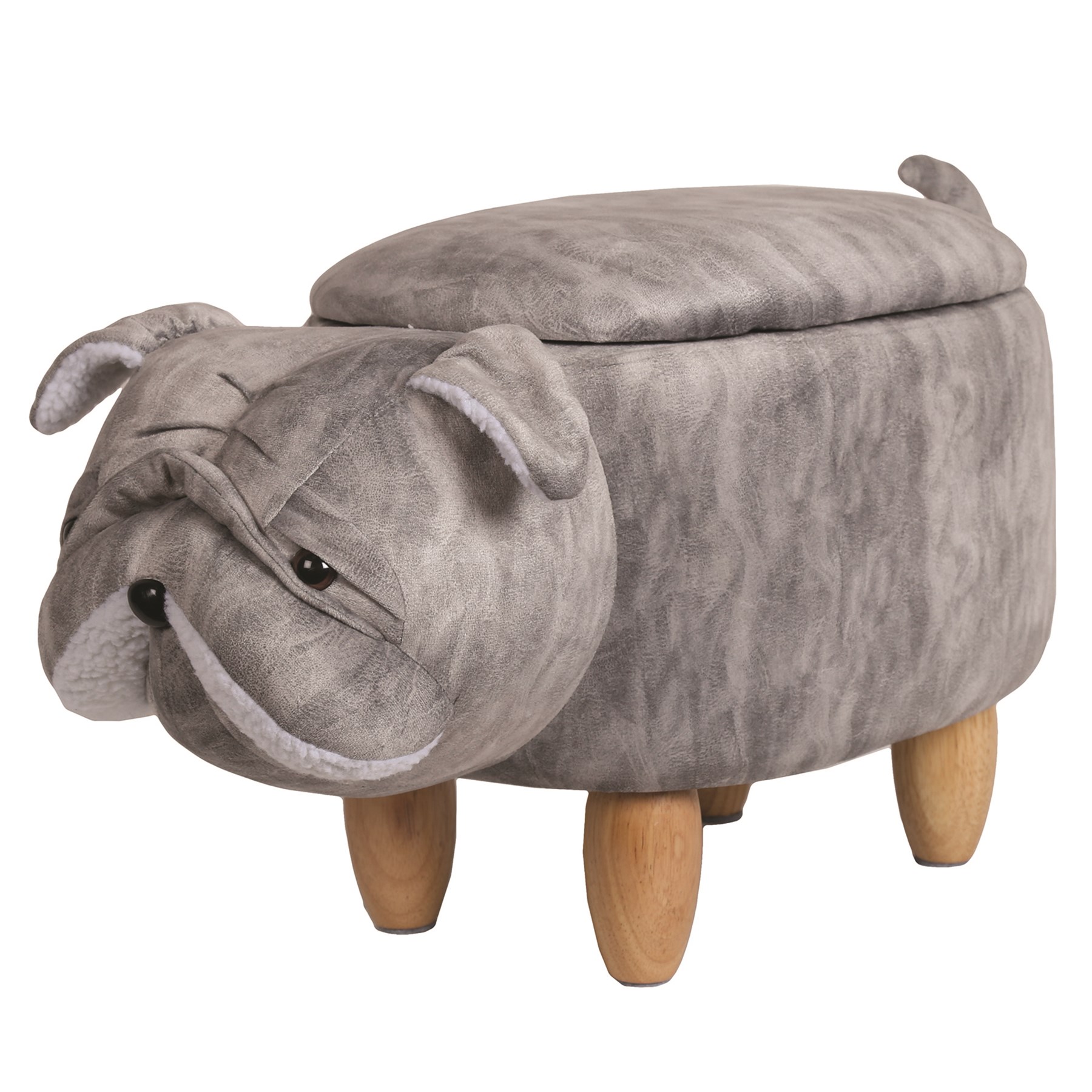 Grey Bull Dog Storage Footstool 58x30x35cm