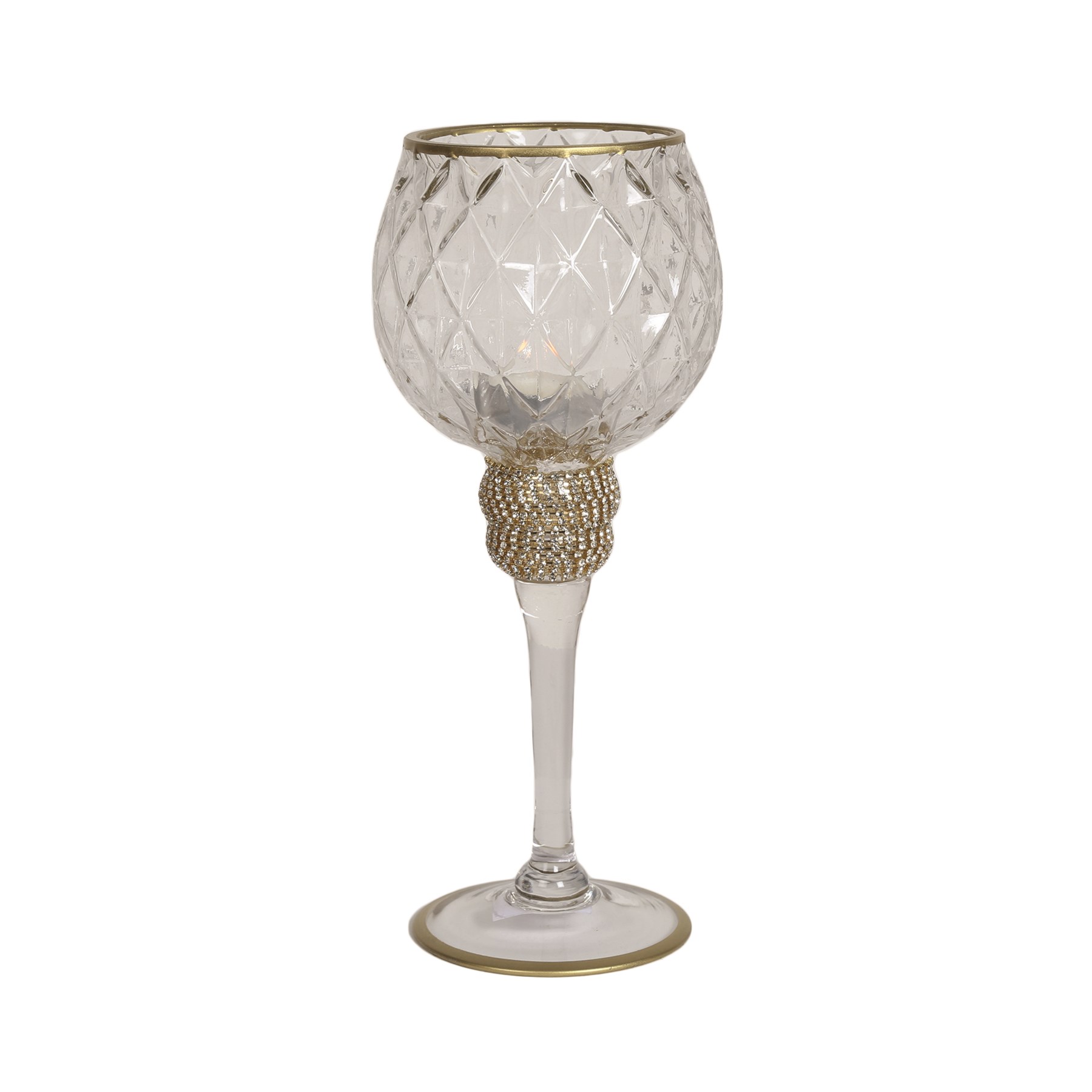 Gold Rim Jewelled Collar Diamond Pressed Glass Tealight Holder 25cm