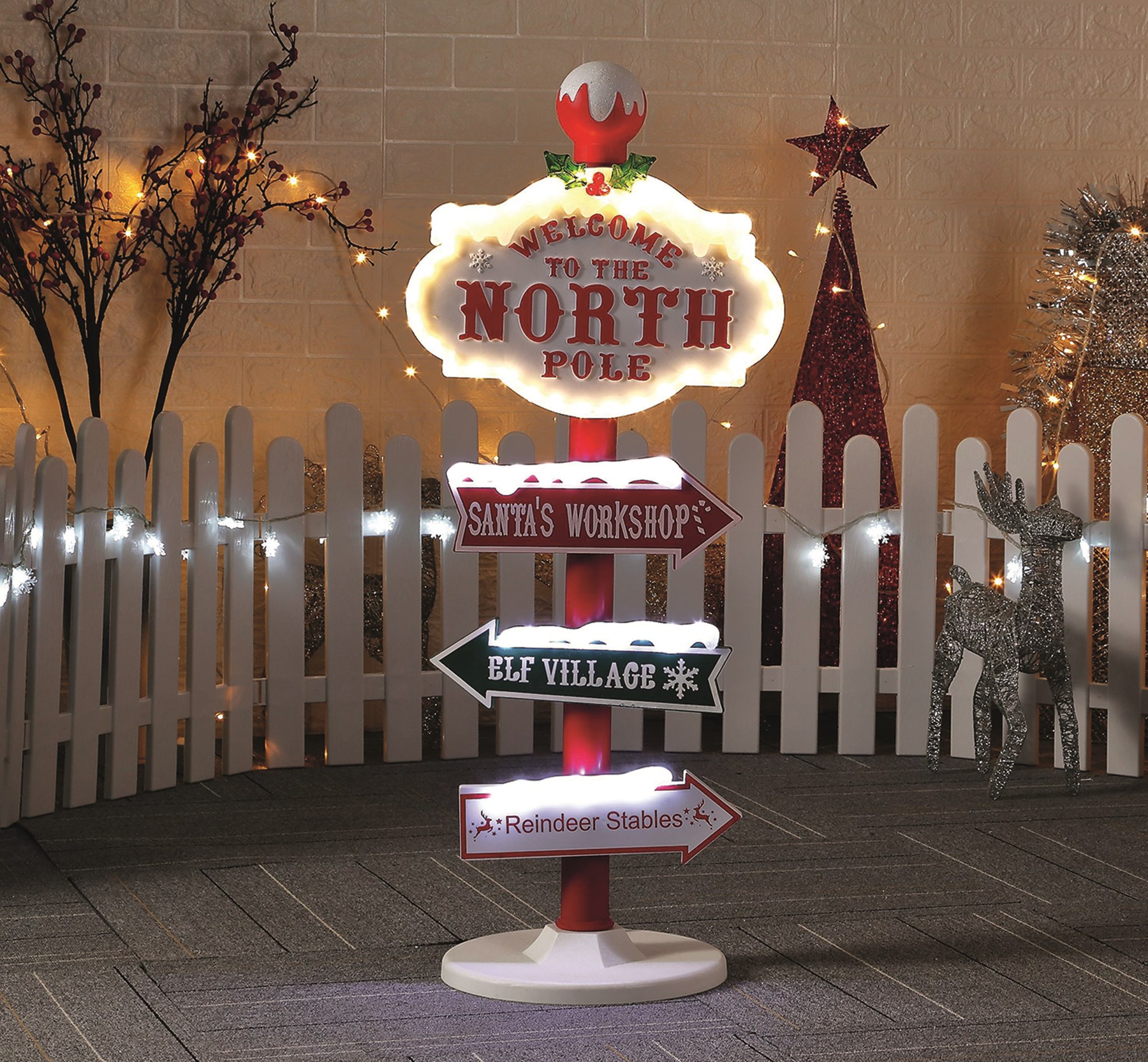 LED Light Up North Pole Sign Post Indoor Decoration 95cm