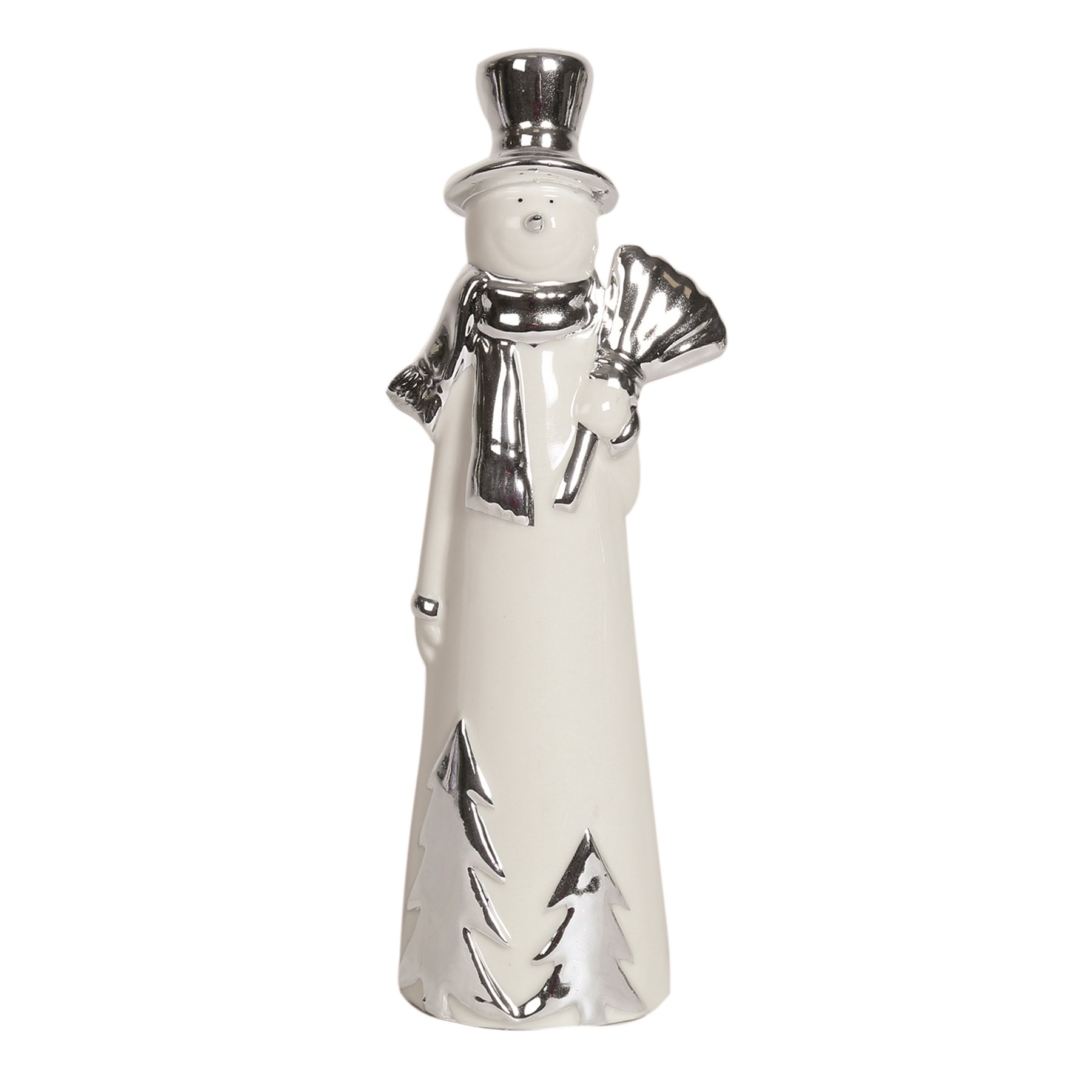 Silver and White Ceramic Snowman Figurine 23cm