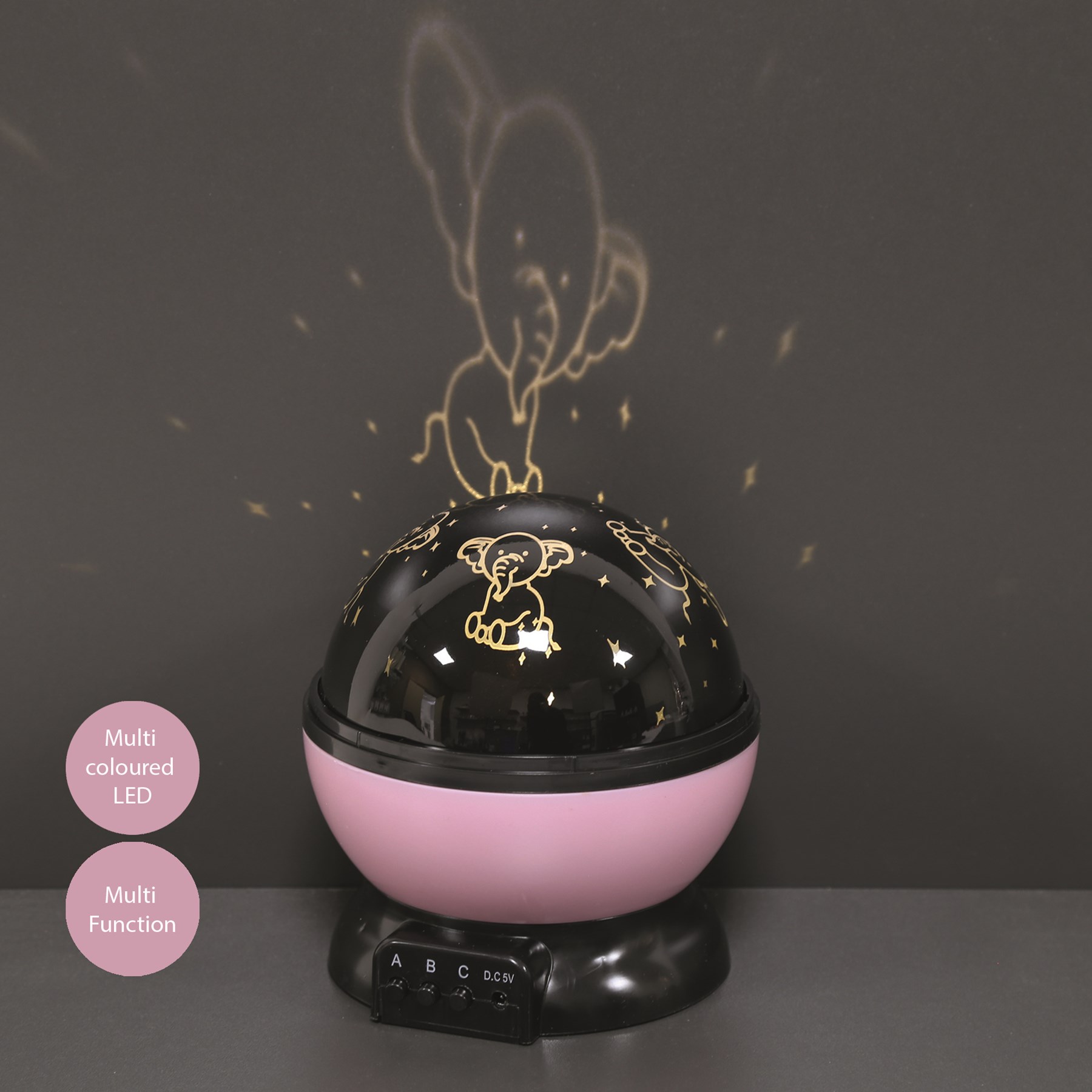 Elephant Rotating Projector Night Light Multicolour LED 14cm