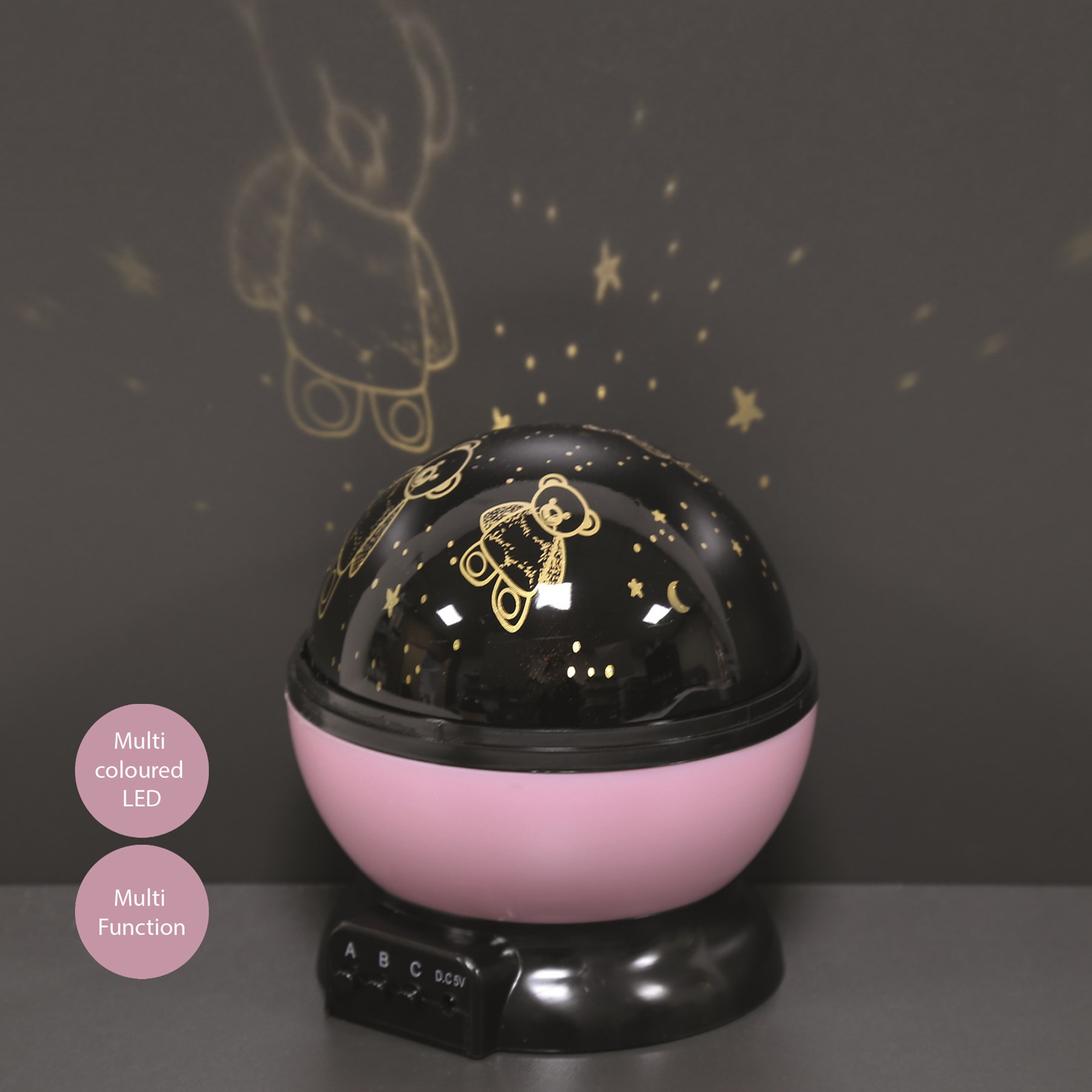 Teddy Bear Rotating Projector Night Light Multicolour LED 14cm
