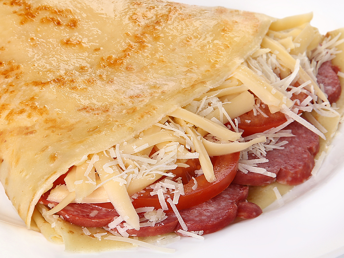 Pancake with salami, cheese, parmesan and tomatoes Order Delivery
