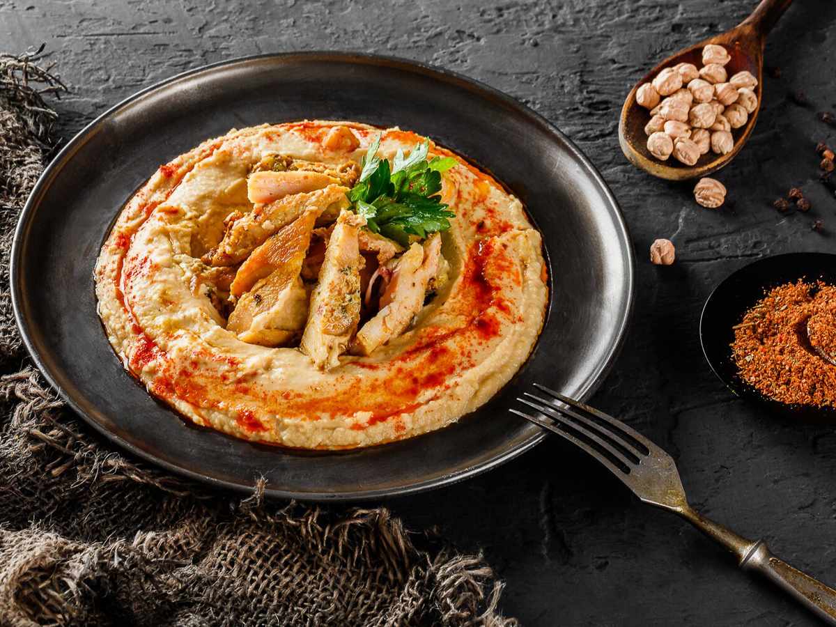 Hummus with chicken meat Order Delivery Hummus with chicken meat in