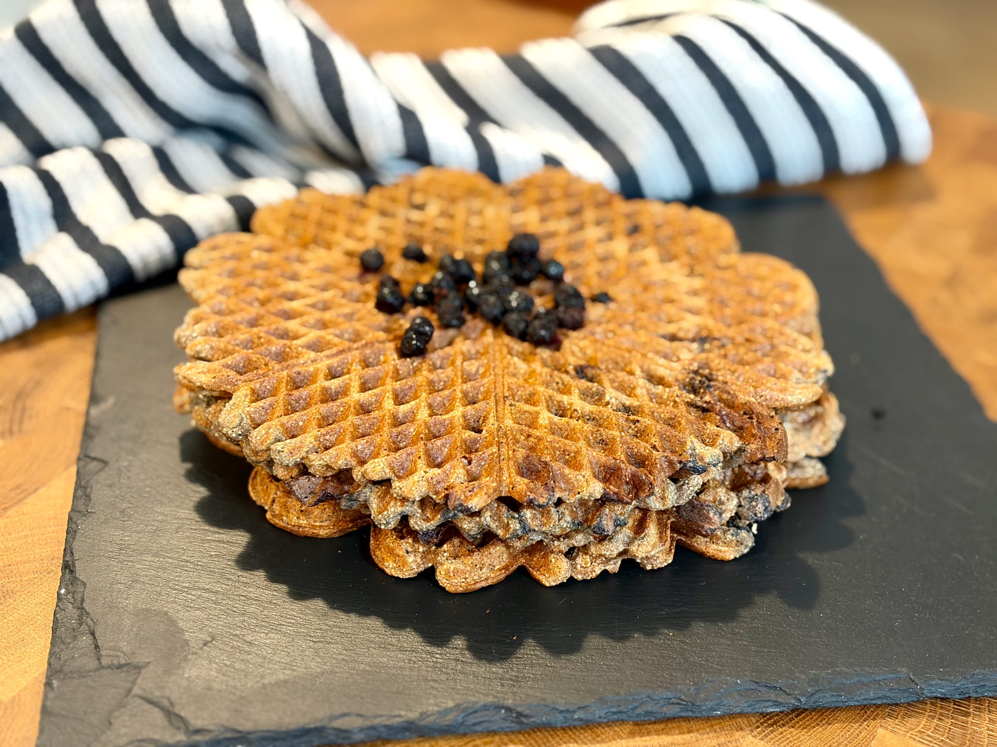 Easy Spelt Waffles with Blueberries (Egg-Free, Dairy-Free) | Kitchen Plus Exclusive