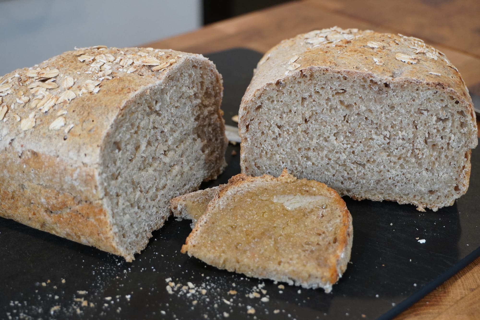 Easy Overnight No-Knead Sourdough Spelt Oat Bread