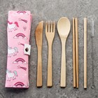 100% NATURAL BAMBOO CUTLERY 6 PIECE SET - UNICORN