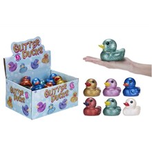 GLITTER RUBBER DUCK 10CM - 3 ASST