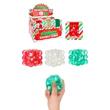 CHRISTMAS SQUEEZE BAUBLE CUBE WITH SNOWFLAKES - 5CM