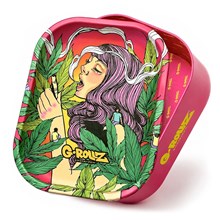 G-ROLLZ MEDIUM STORAGE BOX TIN WITH TRAY LID PINK GREEN GIRL 17 X 13 X 7CM