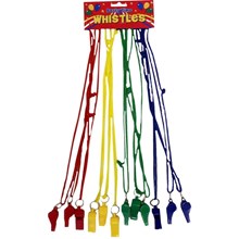 PLASTIC WHISTLE SOLID COLOUR - 12 PACK