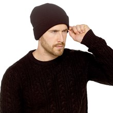 MENS PLAIN KNIT HAT WITH TURN UP - BLACK