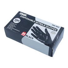 SWL - BLACK DISPOSABLE NITRILE GLOVES MEDIUM - 100 PACK