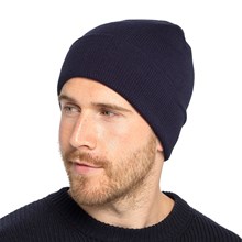 MENS PLAIN KNIT HAT WITH TURN UP - NAVY