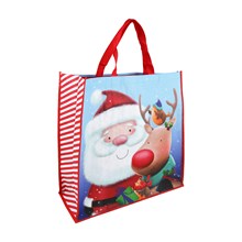 XMAS SANTA & REINDEER WOVEN SHOPPING BAG - LARGE