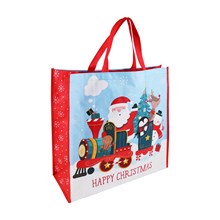 CHRISTMAS SANTA TRAIN WOVEN SHOPPING BAG - LARGE