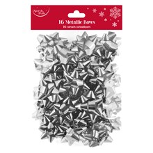 NORTH POLE - SILVER METALLIC BOWS SMALL - 16 PACK