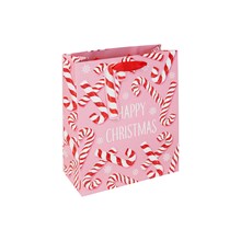 XMAS PINK CANDY CANE PAPER GIFT BAG - MEDIUM