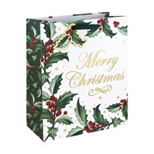 HOLLY MERRY CHRISTMAS WHITE KRAFT LARGE BAG