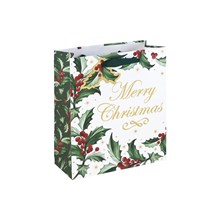 HOLLY MERRY CHRISTMAS WHITE KRAFT MEDIUM BAG