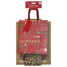 CHRISTMAS FESTIVE BROWN KRAFT GIFT BAGS - 3 PACK