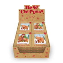 CHRISTMAS HIGHLAND COW WHITE CRAFT CARDS 12 PACK