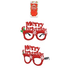 MERRY CHRISTMAS RED GLITTER NOVELTY GLASSES