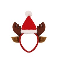 REINDEER ANTLER HEADBAND WITH EARS AND SANTA HAT