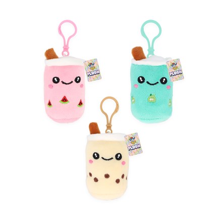 PLUSH BUBBLE TEA 3 AST W/ PLASTIC CLIP