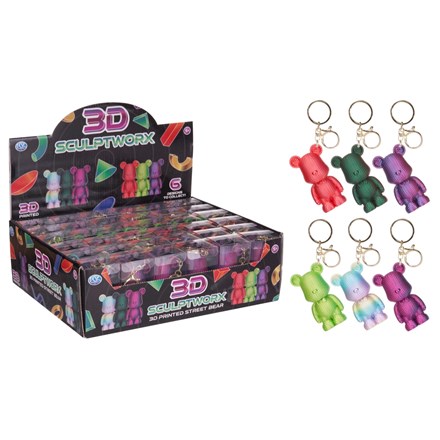 3D PLA PRINTED STREET BEAR KEYRING 9CM