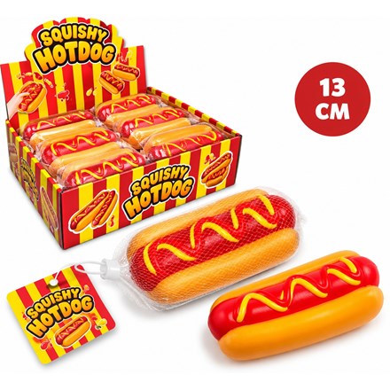 13CM SQUISHY HOTDOG IN NET BAG