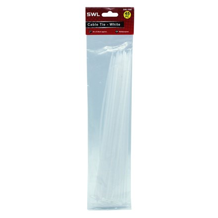 SWL - WHITE CABLE TIE 3.6MM X 300MM - 45 PACK