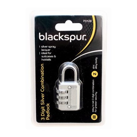 BLACKSPUR - 3 DIGIT SILVER COMBINATION PADLOCK