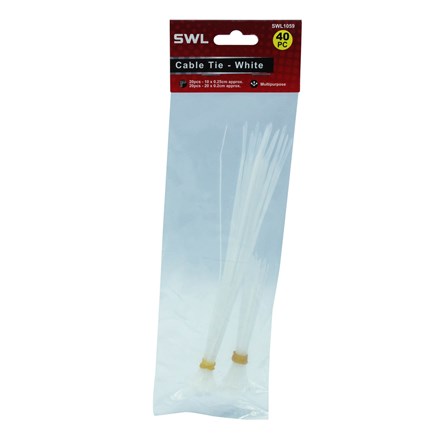 SWL - WHITE CABLE TIES 2 SIZES - 40 PACK